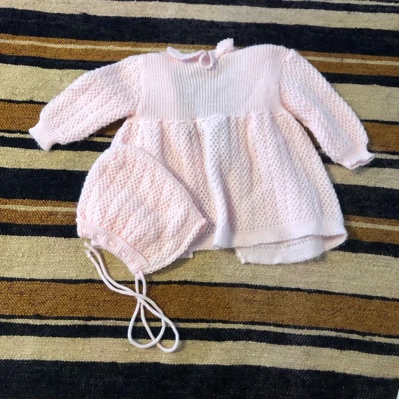 Vintage Baby Knit Clothes Sweater Set Hoodie Bonnet - Picture 3 of 8